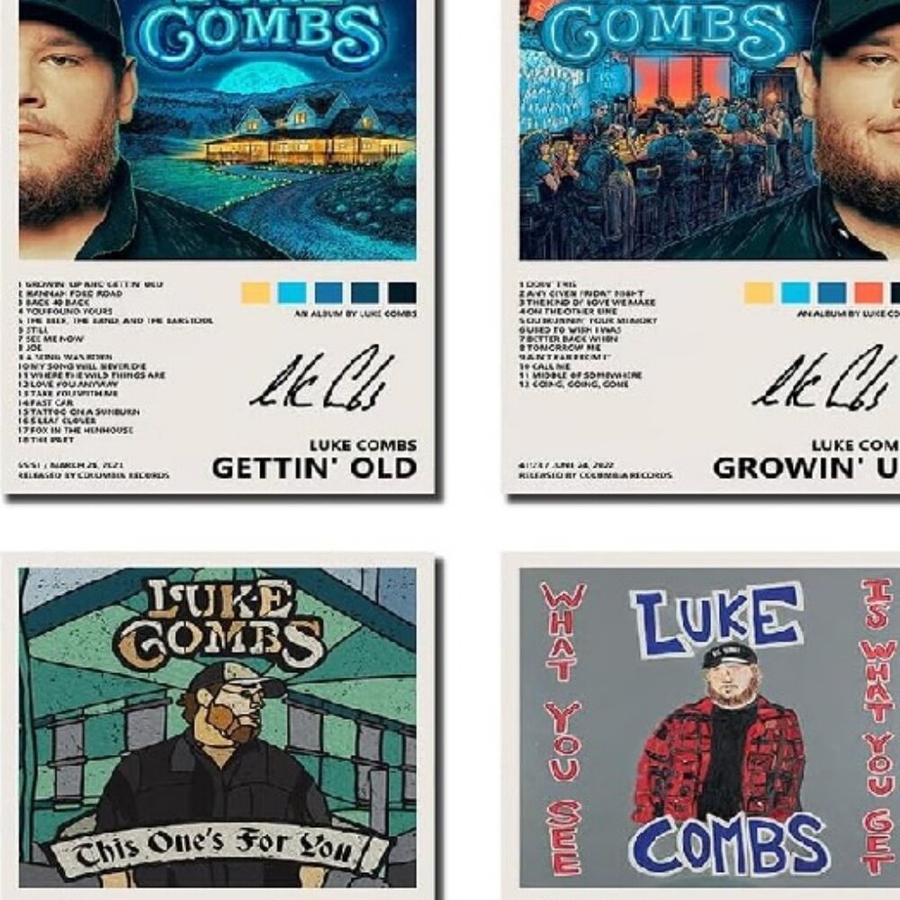 Luke Combs Poster Gettin' Old Poster Growin' Up Poster 4 Piece Set on Canvas